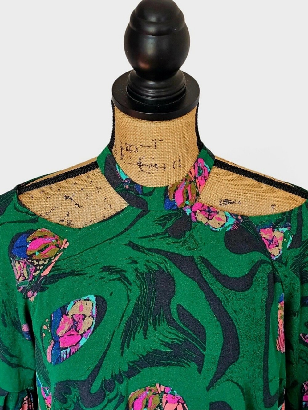 Free People Bohemian Drift Away Cold Shoulder Green  Floral Mini Tunic Dress, XS - Picture 4 of 9